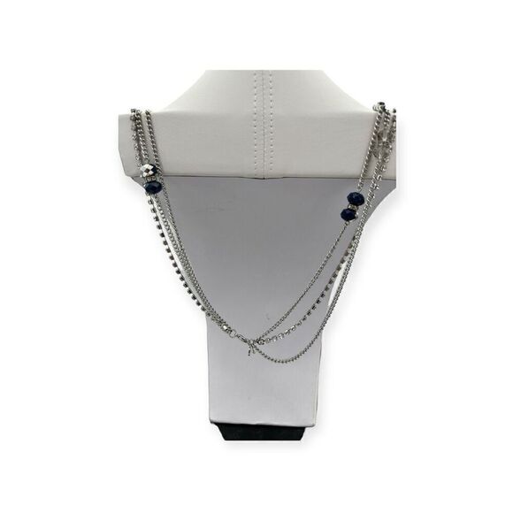 Long Opera/Rope length 3-tiered necklace silver toned with beads 35 inches long - Picture 5 of 7